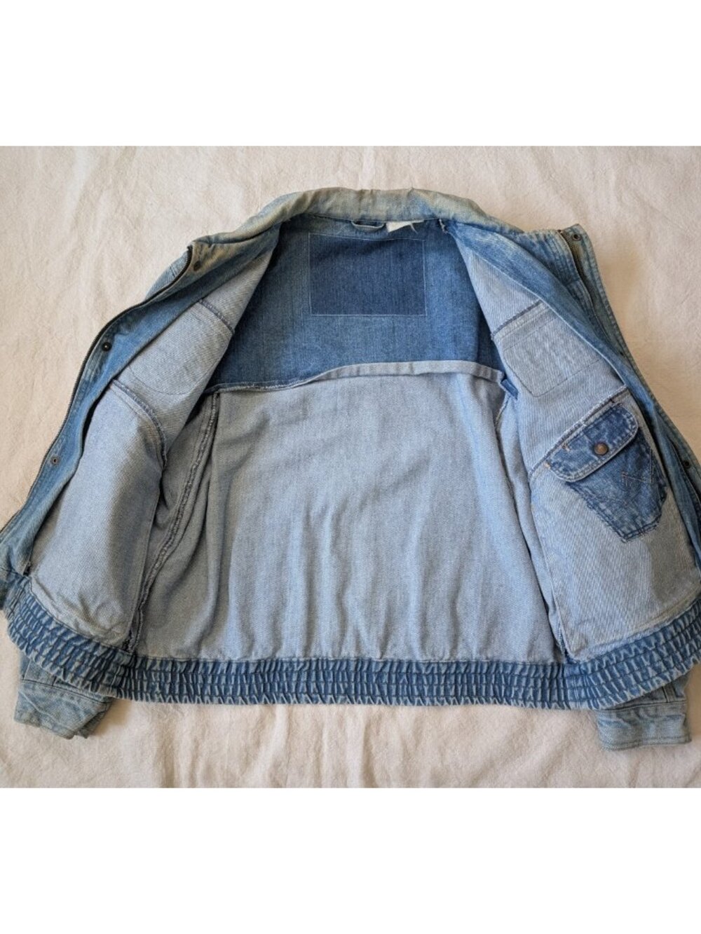 Vintage 80s Snoopy Honda Biker Denim Patch Jacket Wrangler Pocket Full Zip Large - Picture 6 of 12